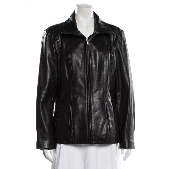 Avanti New York Woman Jackets & Blazers - Avanti Leather Jacket Woman 2X Black Zip Up Collared Outerwear Preloved